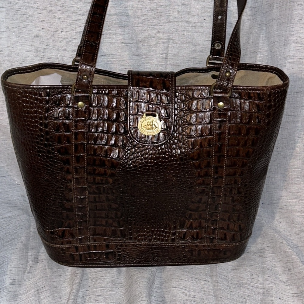 Brahmin Dark Brown Croc-Embossed Tote